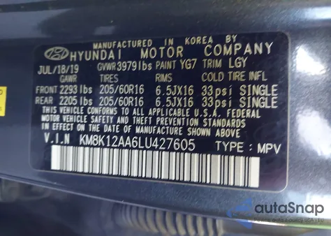 2020 Hyundai Kona Se из США, поврежденный, VIN KM8K12AA6LU427605